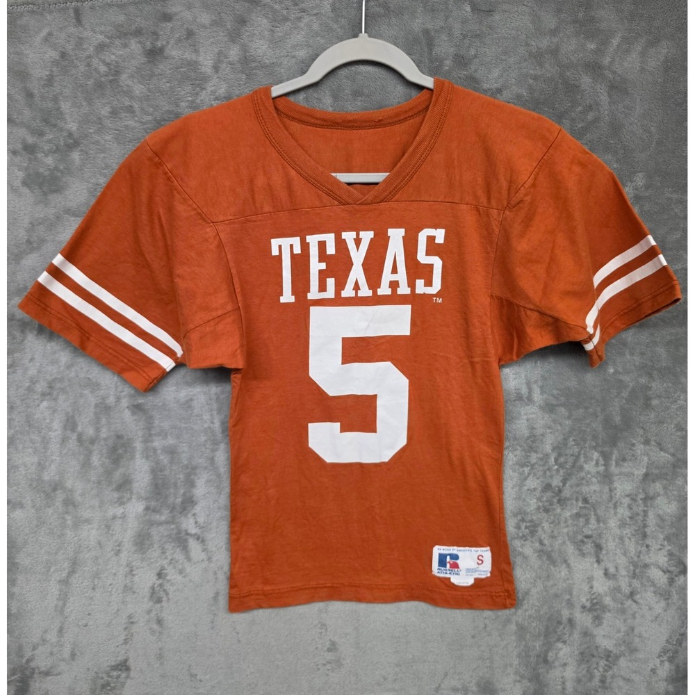 Vintage Russell Athletic Texas Longhorns Schmidt 5 Jersey T-Shirt Orange Small